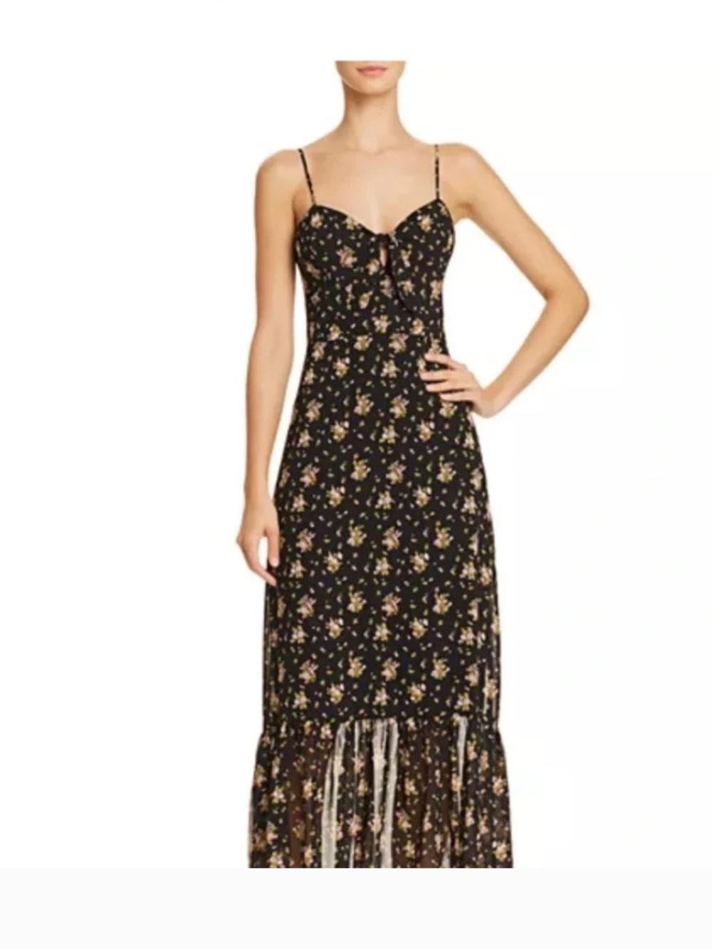 ✨Feminine Floral✨ Wayf Massa Tie Front Black Floral Maxi dress